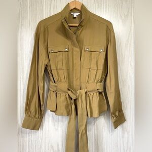 Nine West Solid Belted Utility Jacket Sergio Olive Size M Zipper Front LNC